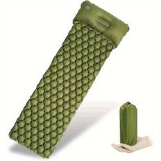 TEMU Green Inflatable Camping Sleeping Pad - Portable, Moisture-proof Air Mattress For , Single Person, Includes Storage Bag, Textured Surface For , Compact & Easy To Carry, Camping Mattress