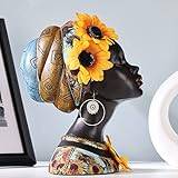Afrikanska statyer och skulpturer, afrikansk konstbyst staty, heminredning solros flicka figurer, rumsdekoration harts svart afroamerikansk staty, lämplig för vardagsrum, skrivbord,