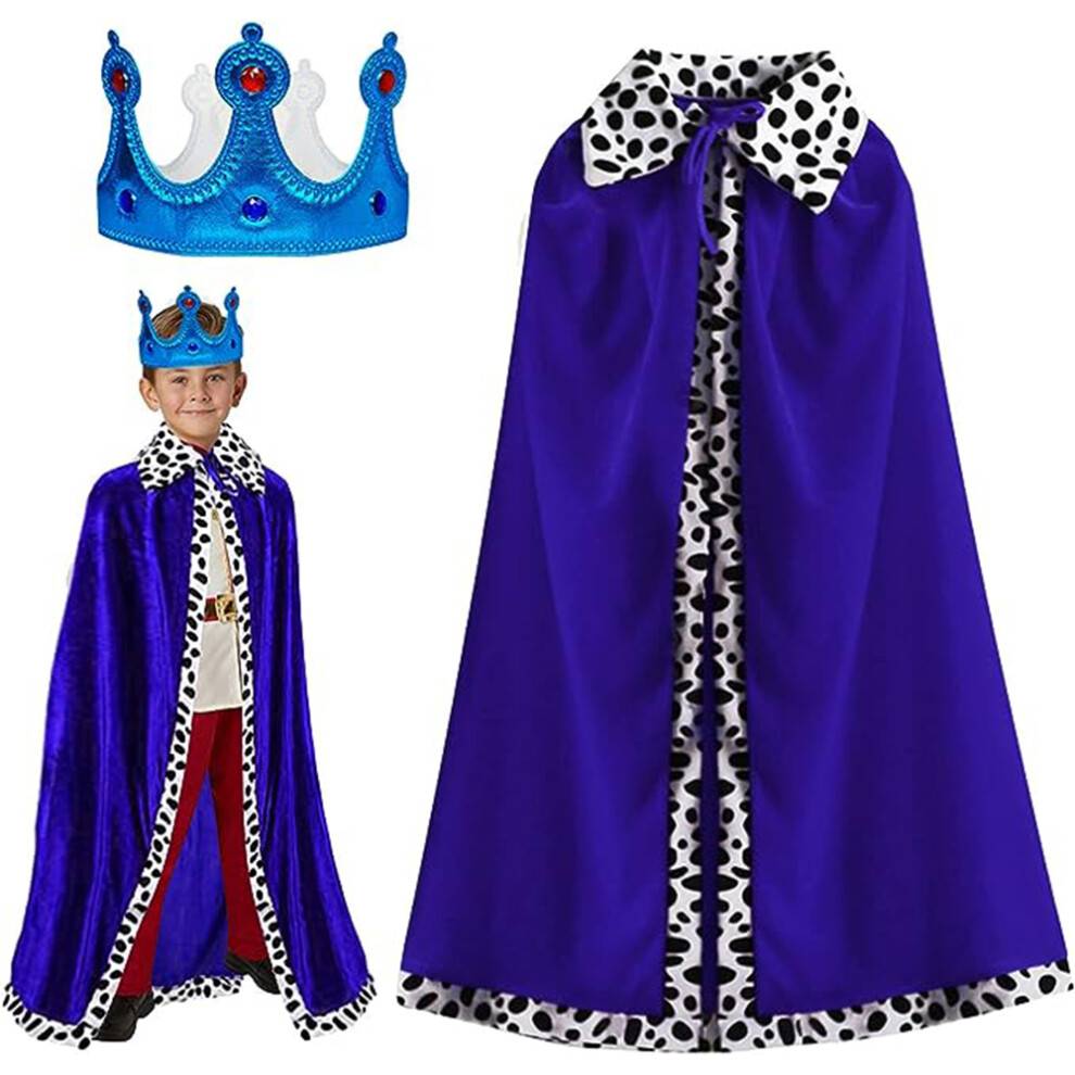 Halloween Cosplay til børn, kongekostume med glitrende fløjlskappe, krone og scepter, udklædningssæt til kongelig prins til temafester og