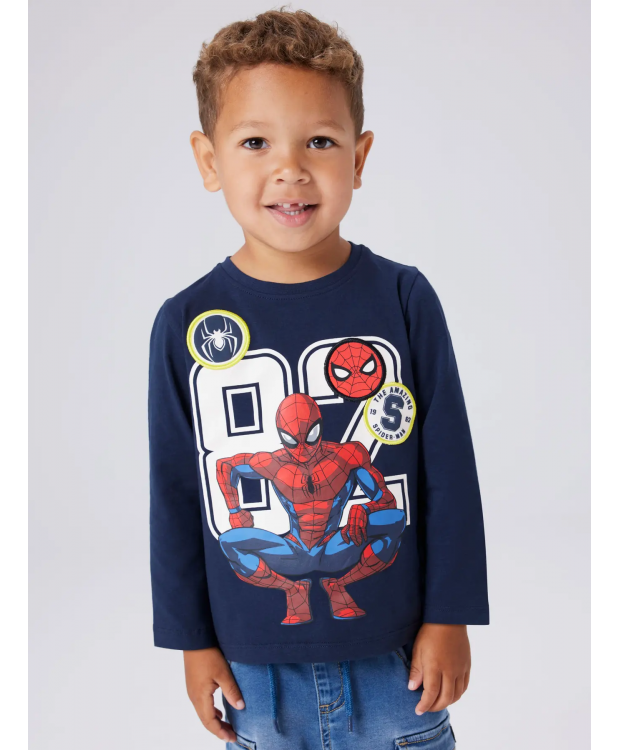 Name It Spider-Man langærmet top i marineblå til drenge
