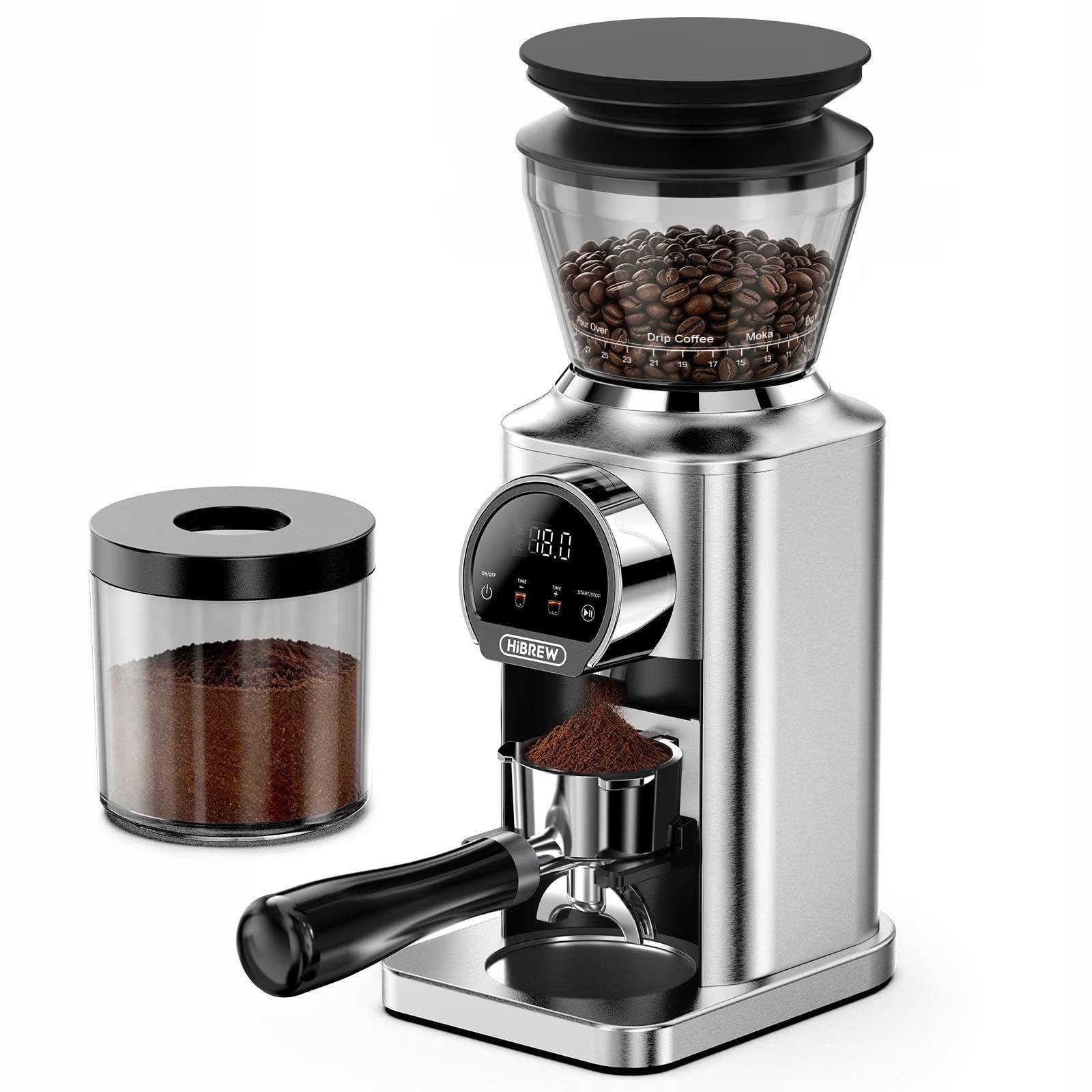 HIBREW G3plus Coffee Grinder, 31-Level Conical Burr Grinder, Titanium-Coated Steel Burr, Plasma Anti-Static System, 1-60s Touchscreen Timer, 210g