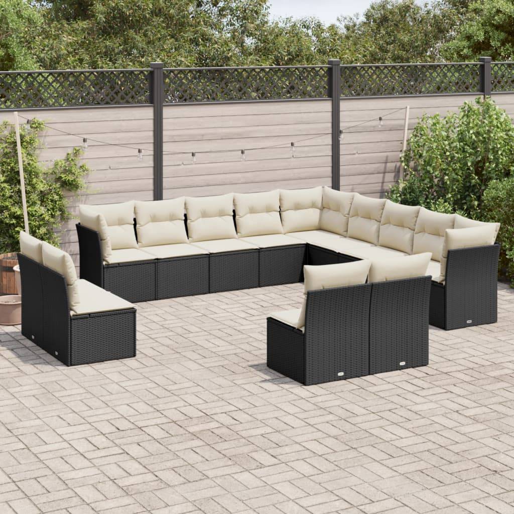 Sofasæt Til Haven 14 Dele Med Hynder Polyrattan Beige - Sort og cremefarvet / Uden bord