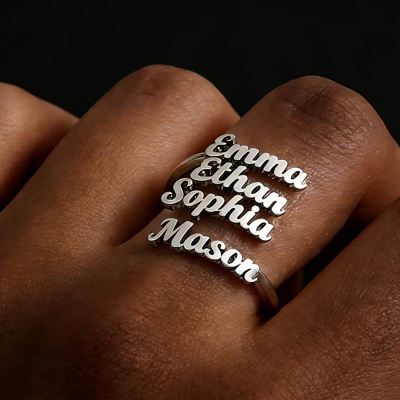 [customized] Personalized Custom Promise Ring, Personalized Exquisite Wedding Ring, Open Adjustable Ring, 304 Stainless Steel Ring, Ladies' Popular Jewelry