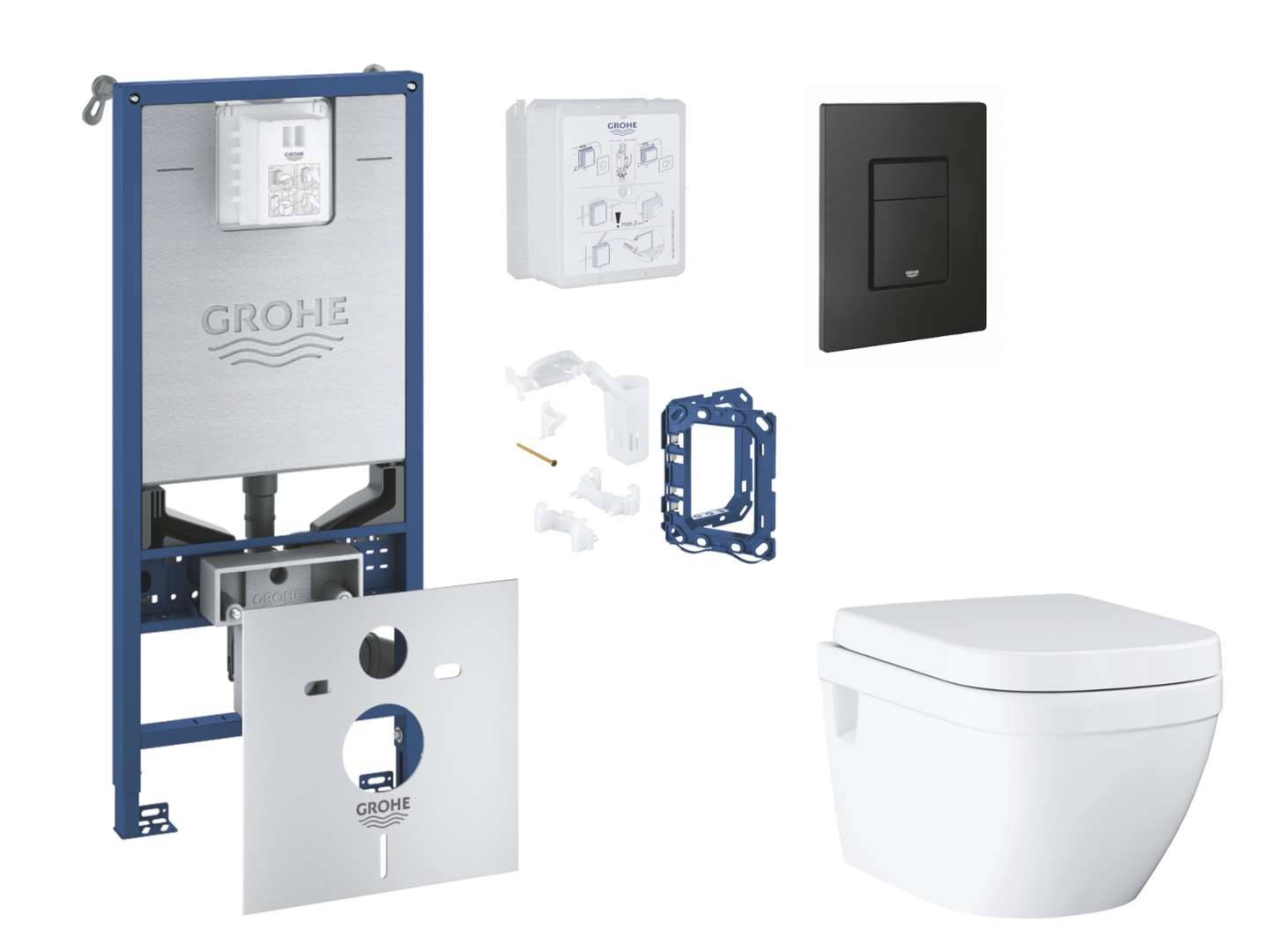 Grohe Rapid SLX - Set för väggmontering, toalett, SoftClose-sits, Even-knapp och sats för tablettinsats, fantomsvart SANI11BB5129
