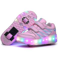 Led lys rulleskøjter dobbelthjul USB genopladelige skøjter Pink 30