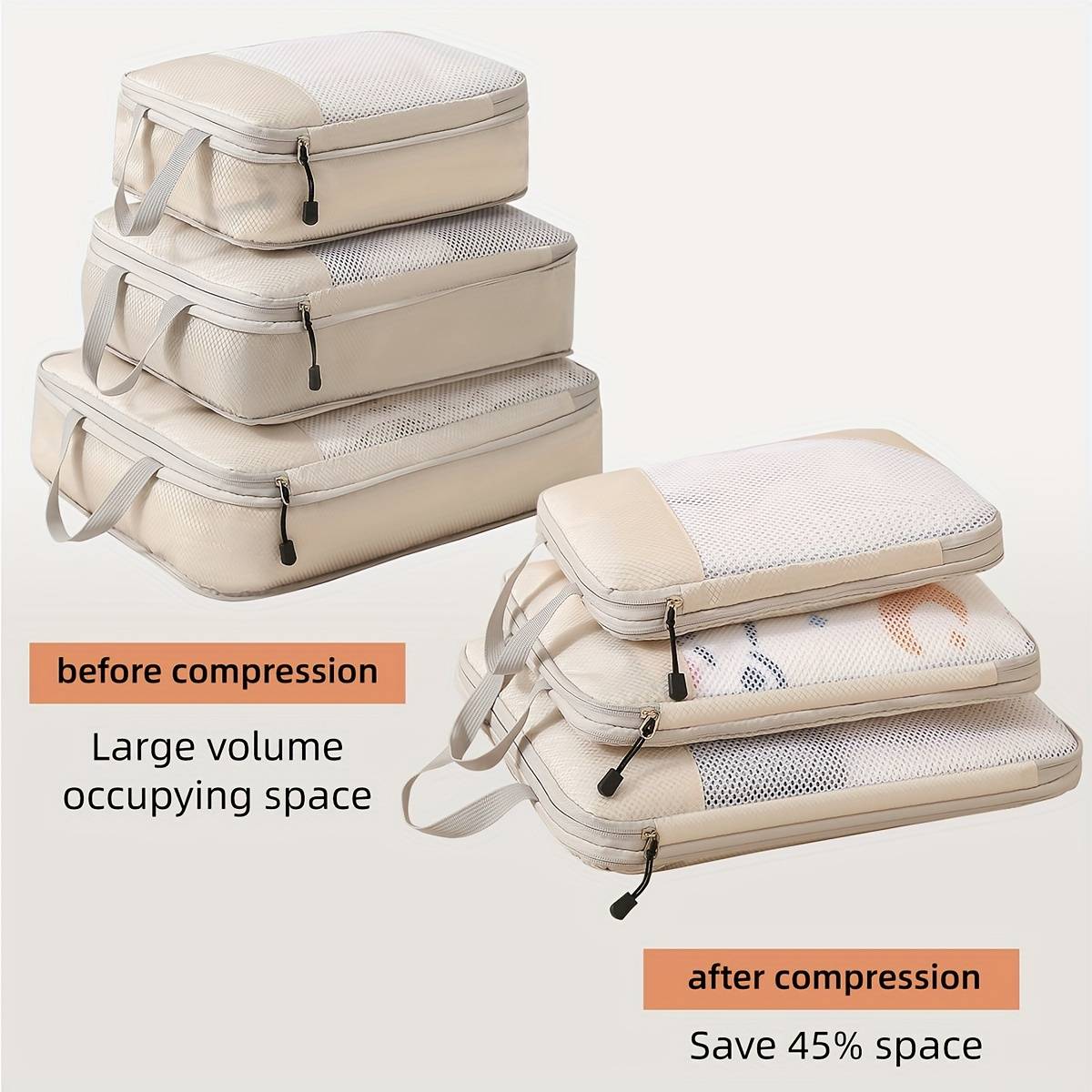 TEMU 3 Set Compression Packing Cubes For Travel, Travel Bags Luggage Organizers Travel Essentials Compression Cubes For Carry On Suitcases