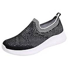 Slip ins skor handsfree dam slip-on träningsskor damer nät löpning sportskor andningsbara tennissneakers tjocka plattform kil träningsskor mjuka damer lätta träningsskor, Vitt, 38 EU