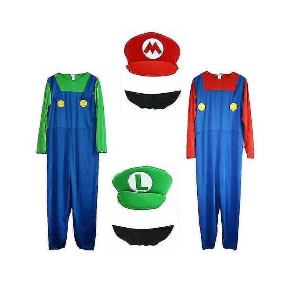 (L, Red) Super Mario Bros. Adult Men's Cosplay Costume