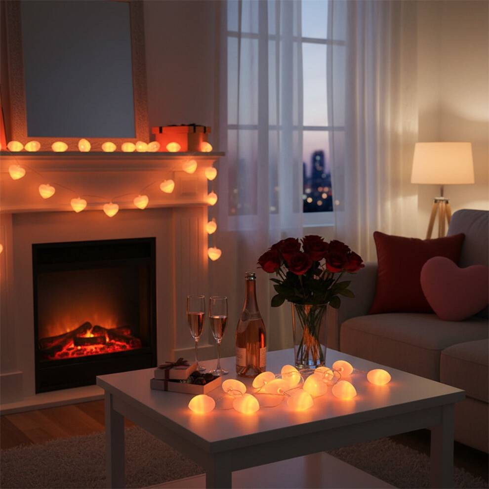 Rosa LED-ljusslinga med hjärtmotiv 1,5 meter