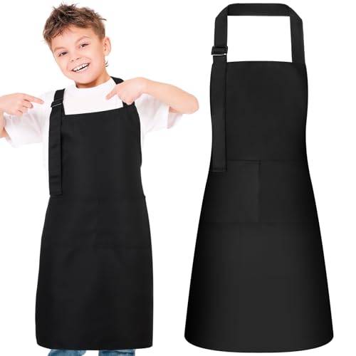 dusaniyali 2 Stück Kochschürze Kinder mit Taschen Verstellbar Schwarz
