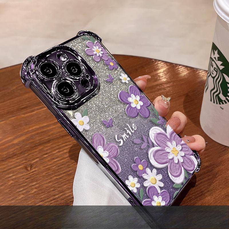 Oil Painting Flowers Are Suitable for The Apple 16pro Four-corner Airbag Phone Case. 15 Electroplated Anti-drop 14 High-end Feel 13 Silicone X Redmi K50/K50 Pro