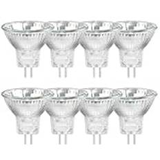 Förpackning med 8 MR11, 12 V, 10 W, halogenlampor, GU4, dimbar projektor, 150 LM, spot-halogenlampa, varmvit 2 800 K, 30 °strålar, dubbelstiftsbas, glaslock