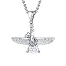 U7 FARAVAHAR Iransk vintage hängsmycke-halsband, för män/kvinnor, stor/liten storlek, guld/svartpläterad, rostfritt stål zoroastrianism smycken, persiska halsband e rostfritt stål, colore: Rostfritt stål – stor, cod. HMD-GP2774