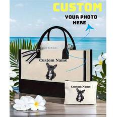 A Two Pieces Personalized Custom Dog Photo Tote Bag And Makeup Bag Set. A Cute Dog-Themed Gift. A Small Travel Makeup Bag Suitable For Pet Lovers. A Z - Multicolor