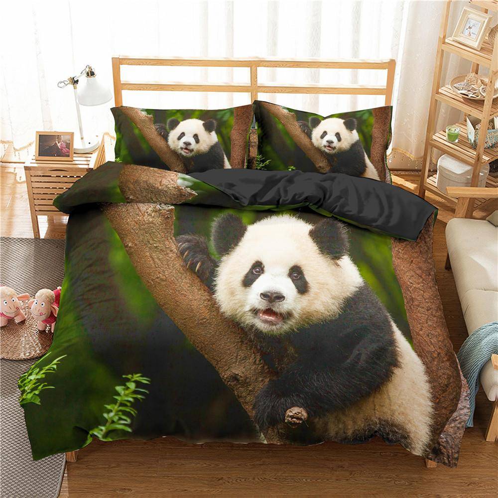 Panda påslakanset Söt djurmönster med två sängar för pojkar, flickor, mikrofiber, vild jätte panda i king size täcke US Twin(172x218cm)