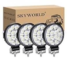 SKYWORLD 4 st LED-strålkastare, LED-strålkastare, 12 V, 24 V, 3,2 tum, 42 W, led-traktorstrålkastare, LED-ljusstång, traktorspotlight, för 4 x 4, motorcykel, ATV, SUV, lastbil, grävmaskin, båt,