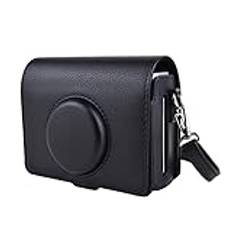 Rieibi Mini Evo kameraväska, vintage PU-läderfodral för Fujifilm Fuji Instax Mini Evo omedelbar kamera med avtagbar axelrem, svart texturerad 1, horisontell