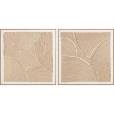Modern Vit Naturlig Skandinavisk Reliefmålning - 100 x 3,8 x 100 cm (Set om 2)