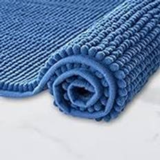 Decomira Badmatta halkfri av mjuk Chenille | Superabsorberande och maskintvättbar | Kan kombineras som badmatta set | För badrum, dusch, badkar eller som wc matta | Blå - 50x80 cm