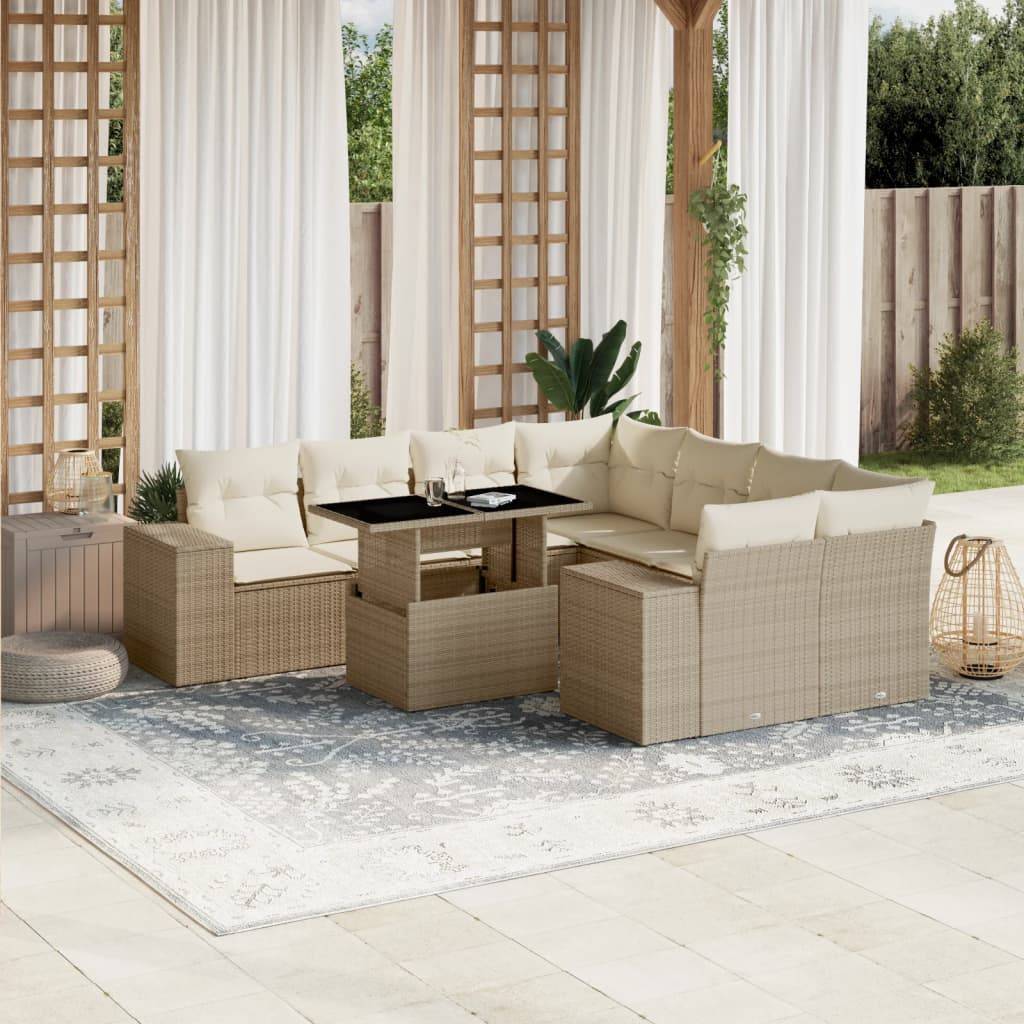 Sofasæt Til Haven 9 Dele Med Hynder Polyrattan - beige og cremefarvet / uden opbevaring
