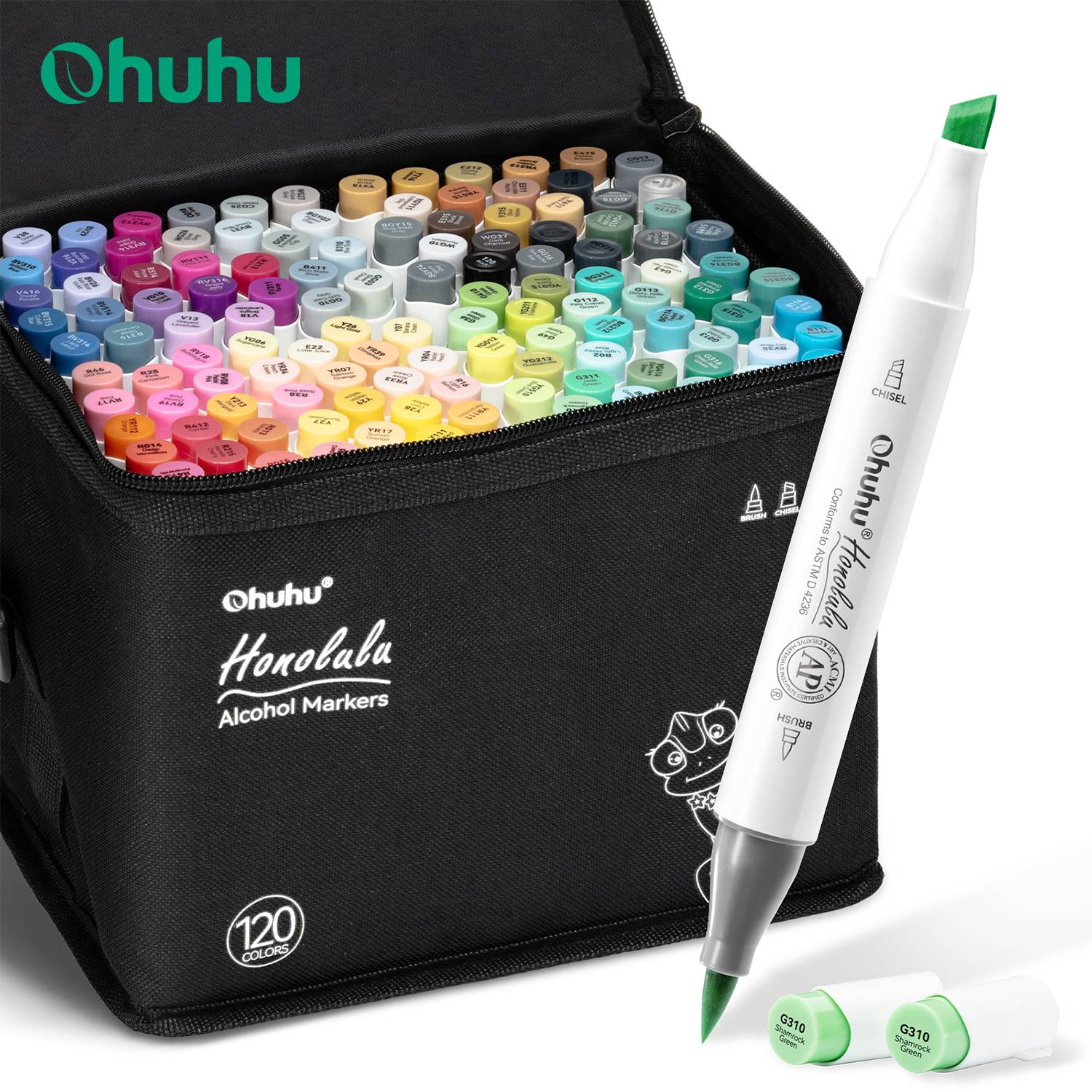 Ohuhu Honolulu 120 Colors Marker Pen Set Alcohol Art Markers Refillable Dual Tips Sketching Drawing Manga School Art Supplies