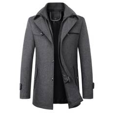 HERR Ullrock Höst och Vinter Dubbel Krage Ullrock Krage Tjock Ullrock Lång Jacka grey xxxl