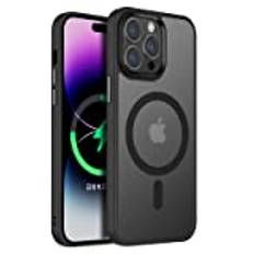 tigratigro Magnetisk Skal för iPhone 14 6,1 tum, Kompatibelt med MagSafe, Genomskinligt Matte Tillbaka Smal Stötsäker Case (Grafit Svart)