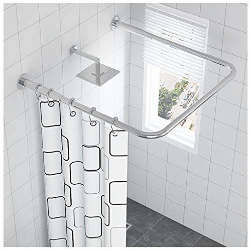 Rostfritt stål U-formad duschgardinstång för badrum väggmonterad rostsäker badkar hörn duschdraperi skena för kapprum silver (90 × 90 x 90 cm)