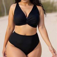 Plus Size Women Clothes,Ladies' Black Bikini,Ladies' Solid Color Swimsuit,Bikini,Swim Suit For Beach Holiday,Summer, Vacation Outfits Woman,Beach Outf - Black - US22,US24,US26,US28,US30