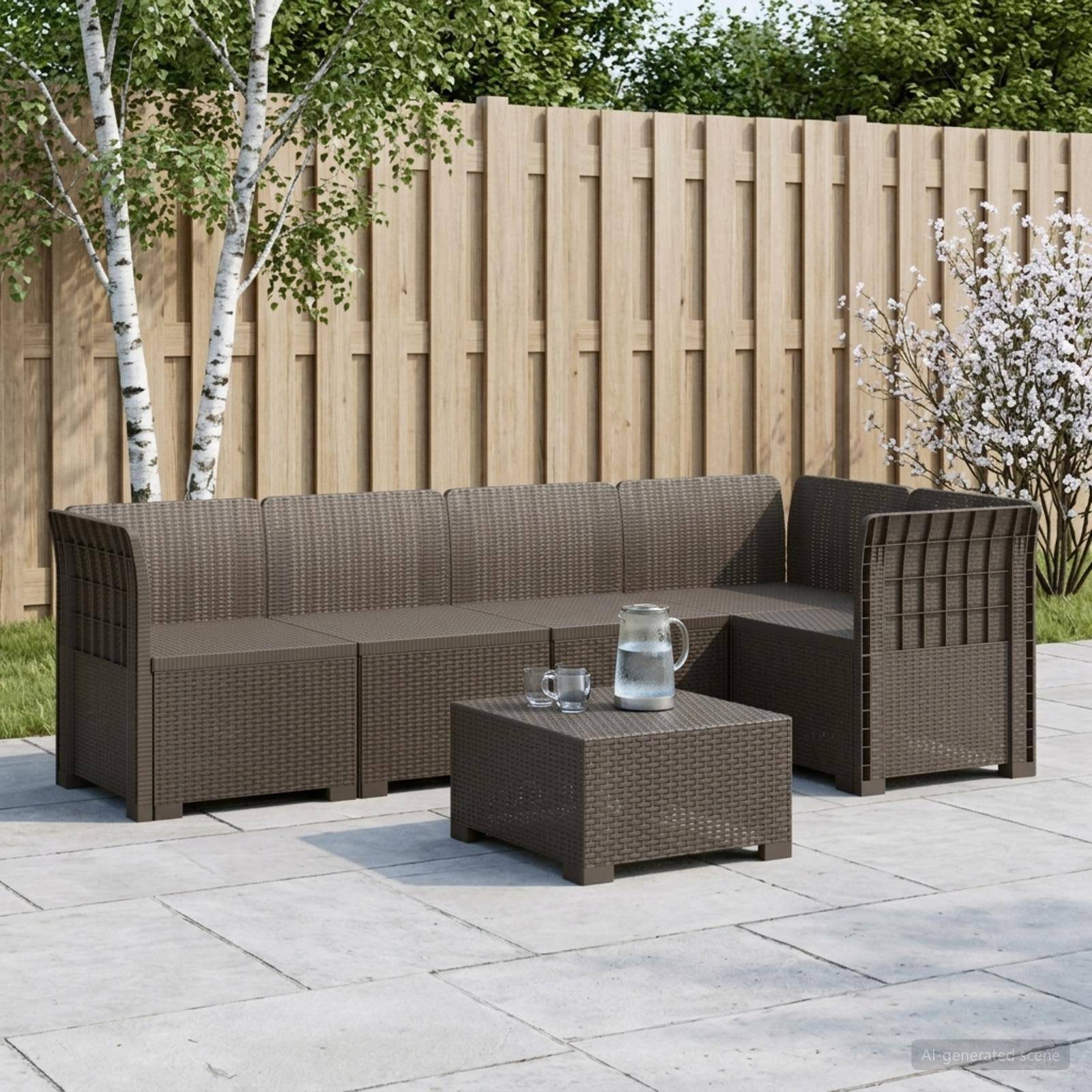 vidaXL 5-personers Havemøbel Sofa Rattan Look PP Lysegrå