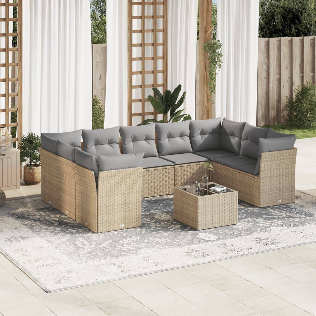 Sofasæt Til Haven 9 Dele Med Hynder Polyrattan - beige og grå / Med bord
