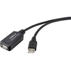 Renkforce USB-kabel USB 2.0 USB-A kontakt, USB-A uttag 10.00 m Svart Aktiv med signalförstärkning RF-4535084
