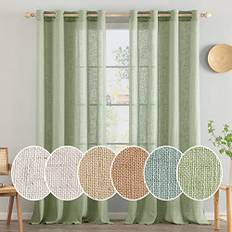 MIULEE Linne Gardiner Fönster med Öljetter Genomskinlig Panelgardin Moderna Transparent Segel Gardiner Lämplig För Dörrar Balkong Vardagsrum Sovrum 2 Stycken Grön 140 x 245 cm