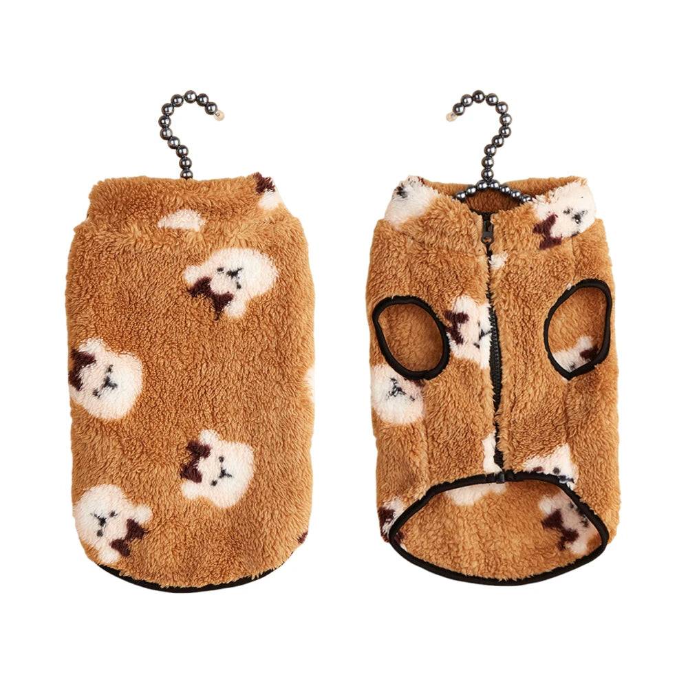 Cartoon Print Plush Vest for Small Dogs & Cats | Autumn Winter - Coffee Bear / XL / SPC (XL)