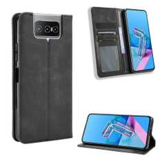 Asus Zenfone 7 ZS670KS/Zenfone 7 Pro ZS671KS - Retro læder cover / pung - Sort