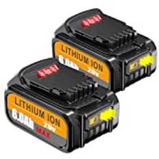 DCB200【Högkapacitet 18V 6,0Ah】2X 18V/20V Li-ion ersättningsbatteri för Dewalt 18V batteri DCB200 DCB184 DCB101 DCB107 DCB112 DCB105 DCB115 DCB203