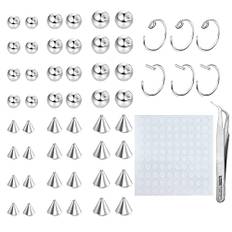 Milacolato Piercing Lip Labret Stud Fake Augenbrauen Rook Ring Ersatzkugeln Mit 100 Stück Aufkleber Non-Piercing Rook Nostril Piercing Creolen Körperschmuck Fake Haut Piercing 3mm 4mm 5mm Silber