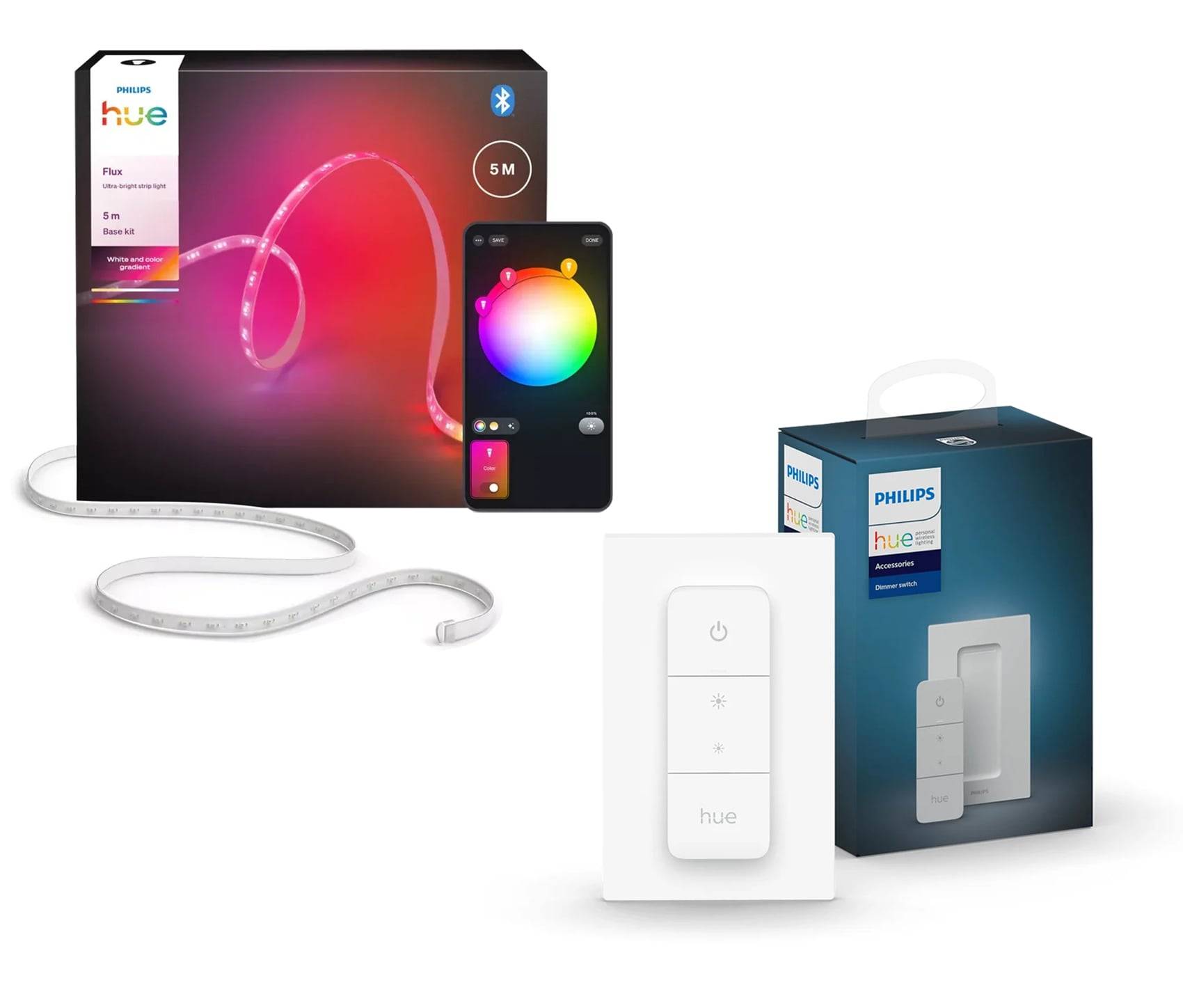 Philips Hue - Flux 5m Lightstrip + Dimmer Switch – Ultra Bright Gradient Smart LED Bundle
