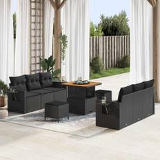 vidaXL Havesofa Sæt med pude med opbevaring 9 pcs Sort 80 x 80 x 71 cm