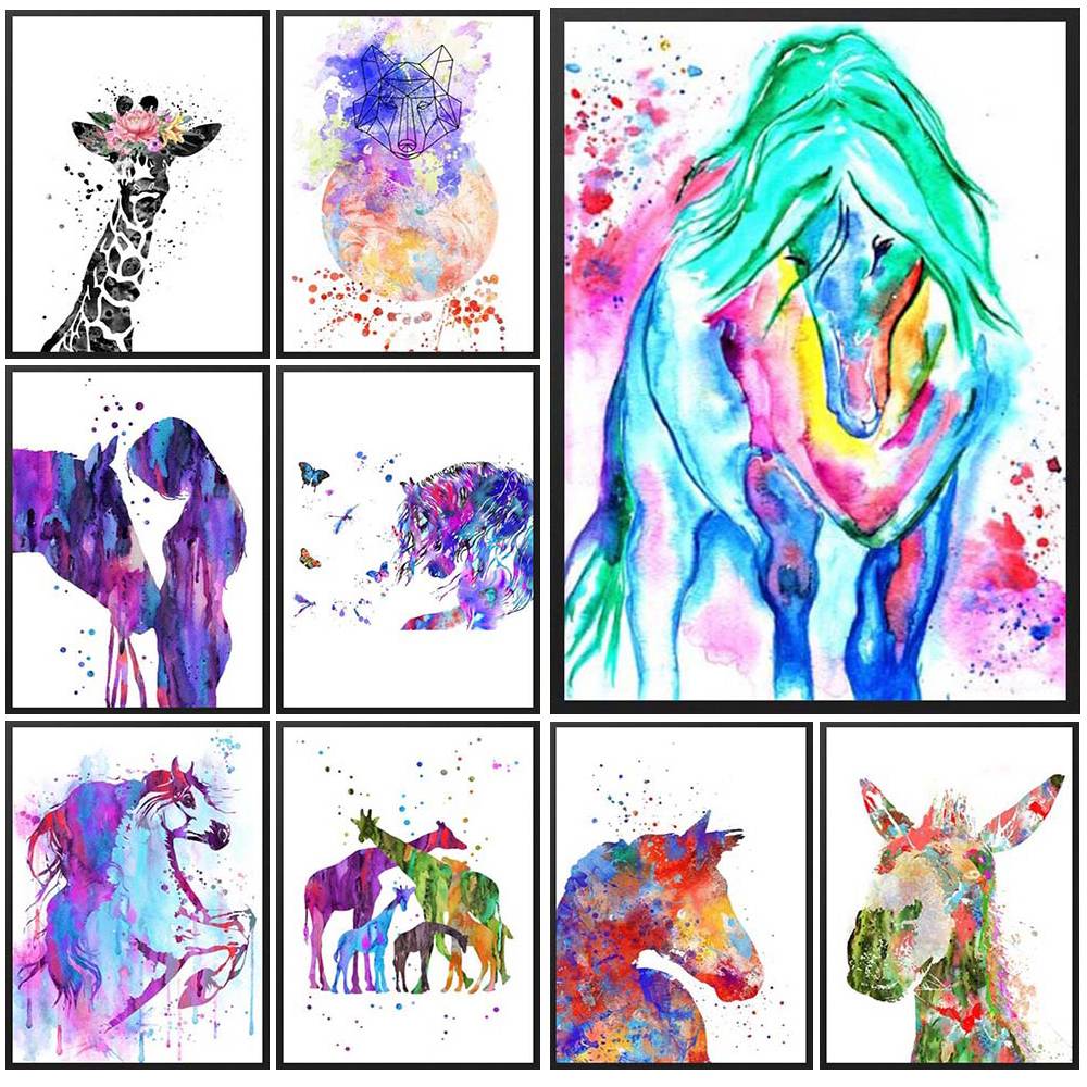 Watercolor Animal Zebra Nordic Poster Horse Wall Art Canvas Painting Posters Wall Pictures For Living Room Home Decor Unframed