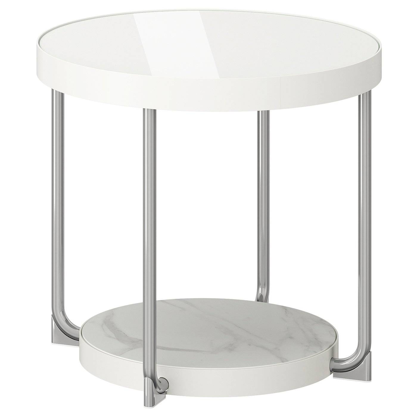 FRÖTORP sidobord, vit förkromad/vit glas, 48 cm