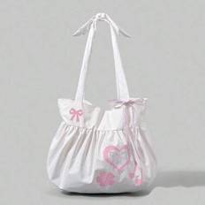 1 st söt rosett vintage hjärtformad axelväska för kvinnor, minimalistisk prickig sommarblomma och musiknoter stor bärbar väska, passar laptop, lämplig - Rosa (En-Storlek)