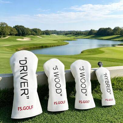 Minimalistiskt golfklubbhuvudskydd med bokstav i PU-läder, slitstarkt och vattentätt, för driver, 3-wood, 5-wood och hybrid, golftillbehör - Vitt (Hybrid,Förare,Fairway(3),Fairway(5))