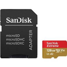 Micro Secure Digital SDXC 128 GB Sandisk Extreme, 190/90 MB/sek, Class 10, UHS-I V30, U3, A2, inkl. SD-adapter