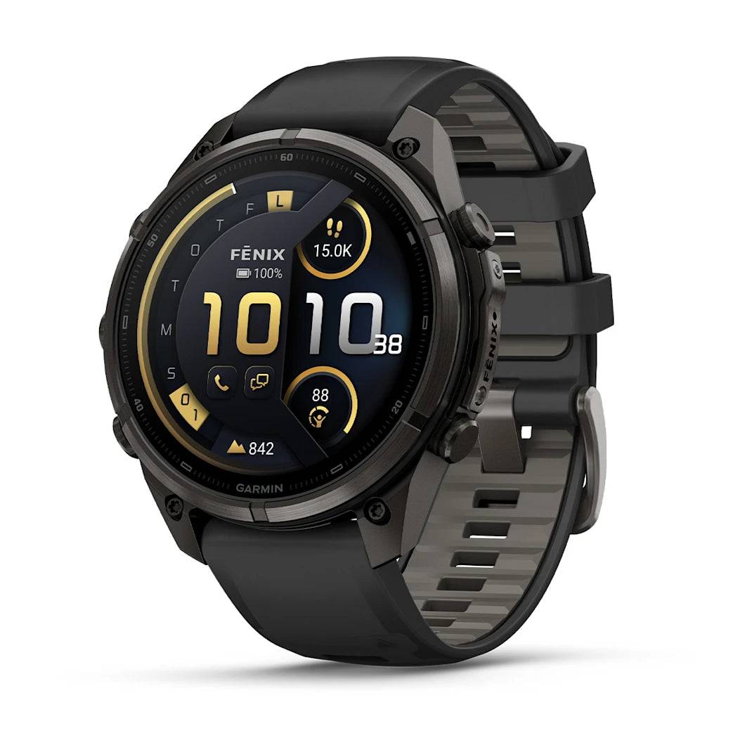 fenix 9 Pro inReach 47mm, Carbon Grey DLC Titanium med Black/Pebble Grey Silikonerem