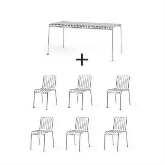Hay - Palissade sæt - bord + 6 stole - Sky Grey - Grå - 6 Chairs
