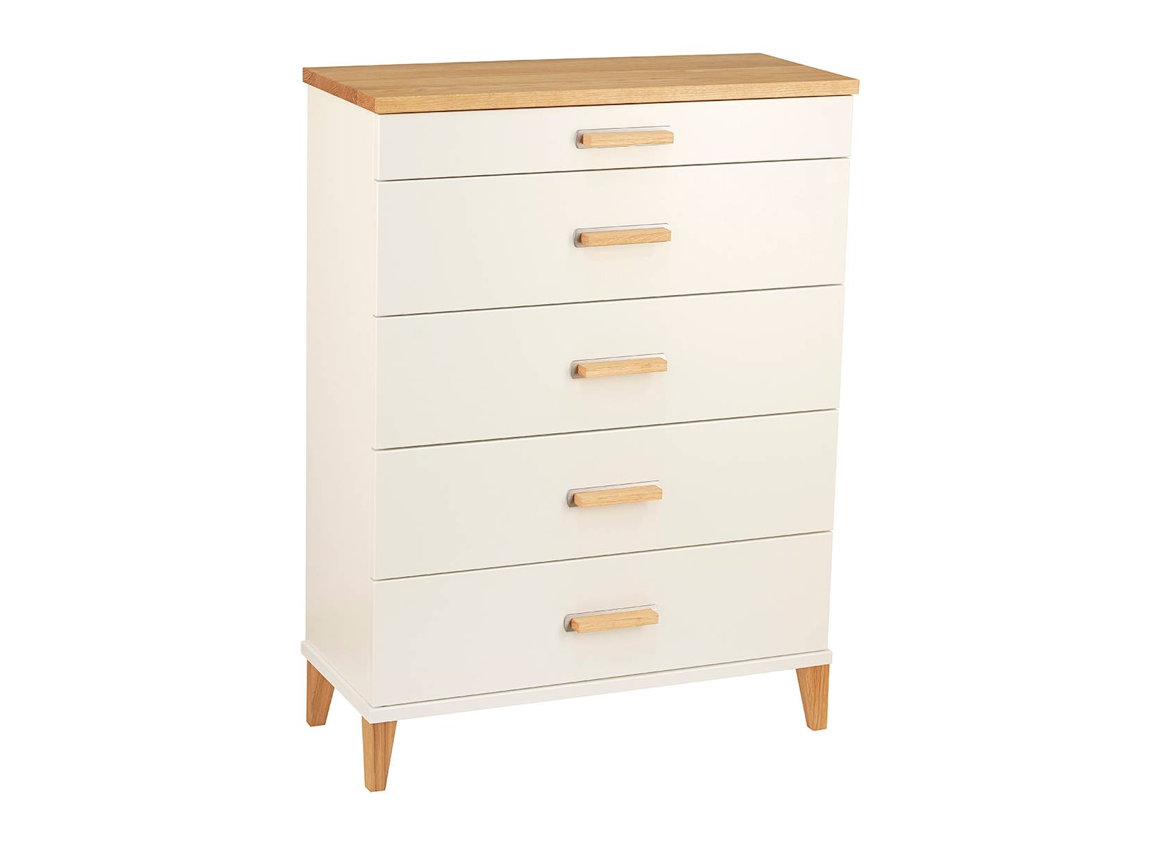 Dixi - Kommode med 5 skuffer og bredde 70 cm Hvid lak / hvidolieret eg