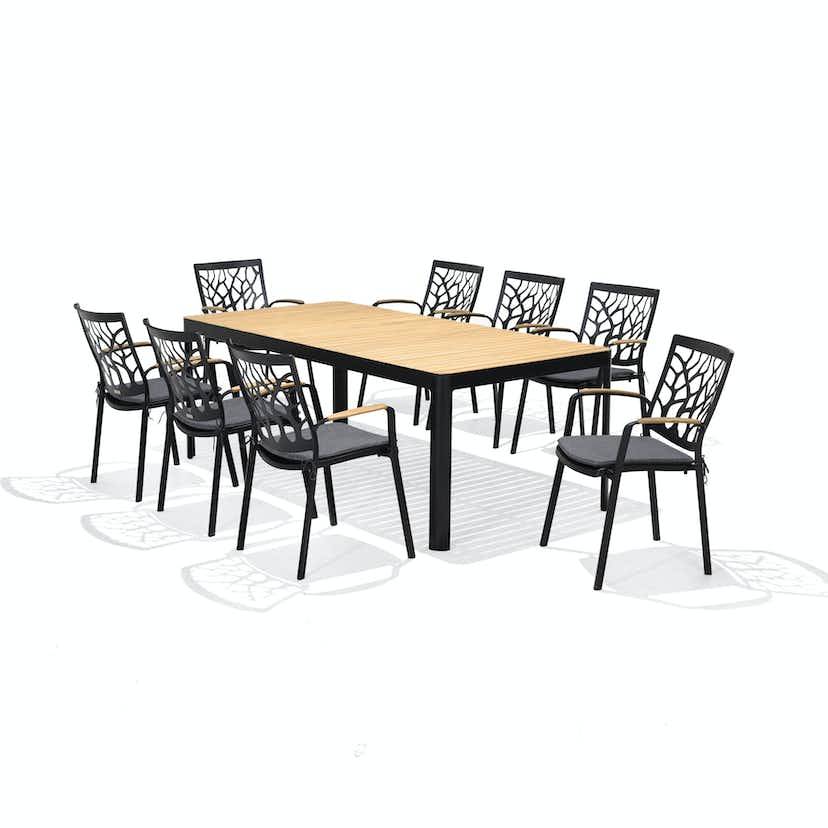 Portals table 209 + 8 Portals carver chairs, black