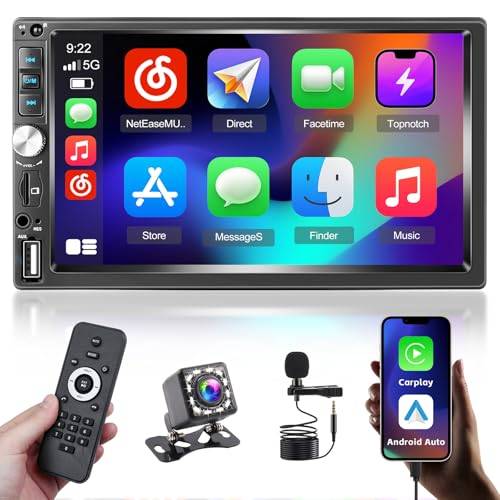 Inefala 7-tums bilradio, Carplay och Android Auto, 2 Din stereo, med Bluetooth 5.1 skärm, Mirror Link, FM, USB, AUX, TF, rattstyrning, bakkamera