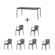 Hay - Palissade sæt - Bord Large + 6 armstole - Anthracite